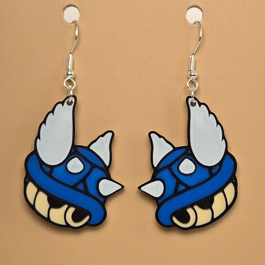 Boucle d'oreille en forme de Coquille bleue inspirée de l’univers Nintendo avec crochets hypoallergéniques sans nickel