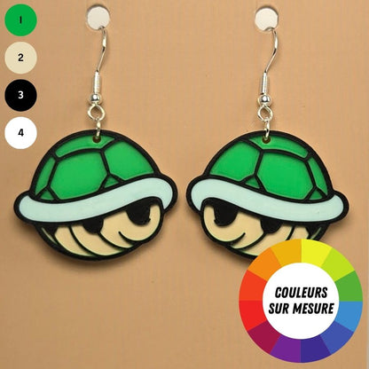 Boucle d'oreille en forme de Coquille verte inspirée de l’univers Nintendo avec crochets hypoallergéniques sans nickel