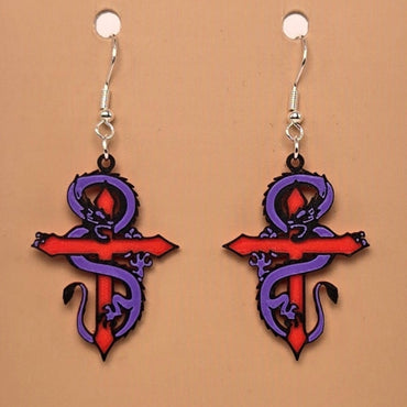 Boucle d'oreille en forme de Croix Dragon avec crochets hypoallergéniques sans nickel