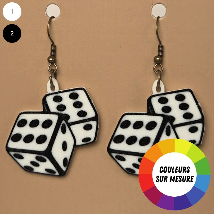 Boucle d'oreille en forme de Dé avec crochets hypoallergéniques sans nickel