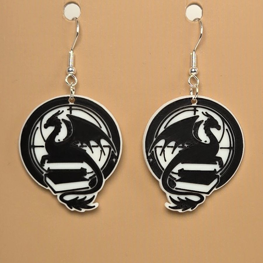 Boucle d'oreille en forme de Dragon Studio avec crochets hypoallergéniques sans nickel