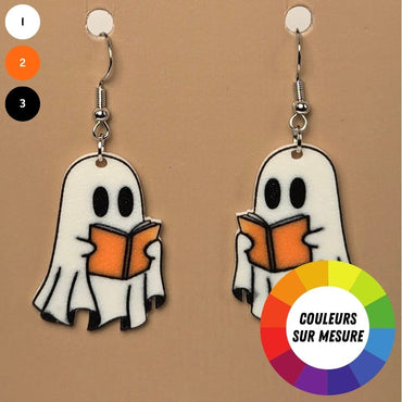 Boucle d'oreille en forme de Fantôme Livre avec crochets hypoallergéniques sans nickel
