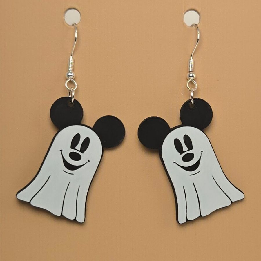 Boucle d'oreille en forme de Fantome Mickey avec crochets hypoallergéniques sans nickel