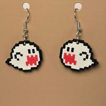 Boucle d'oreille en forme de Fantôme Pixel avec crochets hypoallergéniques sans nickel