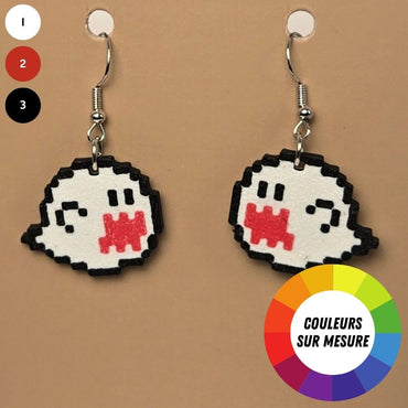 Boucle d'oreille en forme de Fantôme Pixel avec crochets hypoallergéniques sans nickel