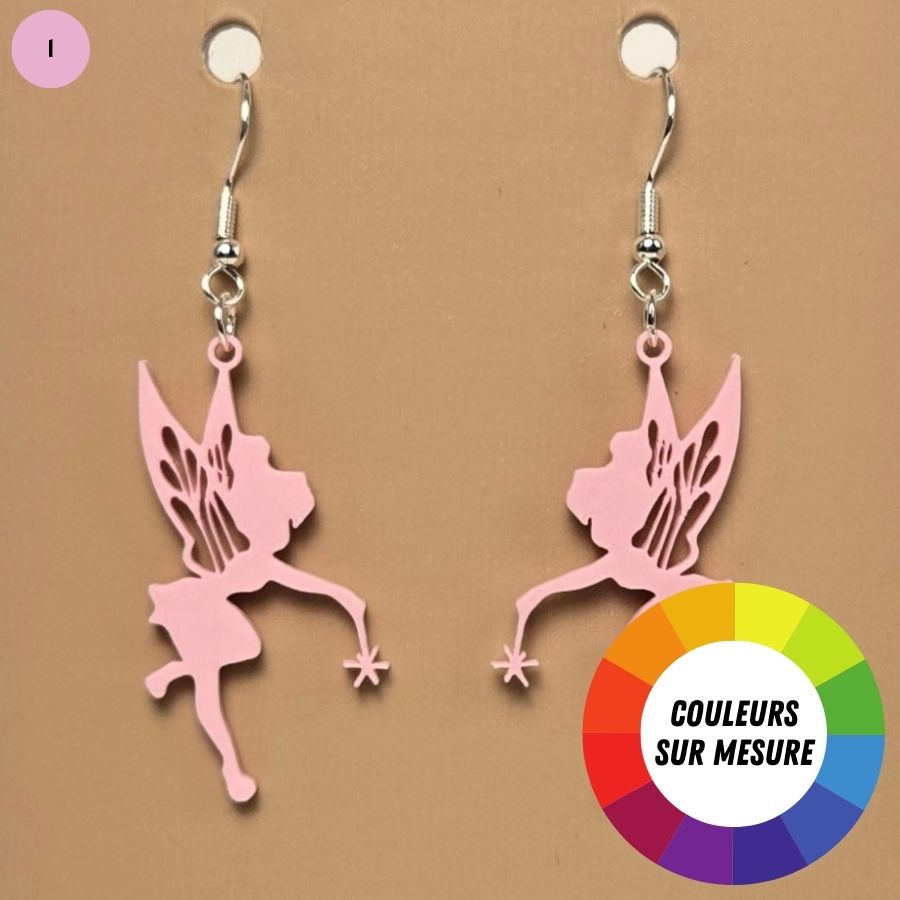 Boucle d'oreille en forme de Fée Clochette avec crochets hypoallergéniques sans nickel
