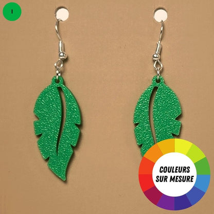 Boucle d'oreille en forme de Feuille avec crochets hypoallergéniques sans nickel