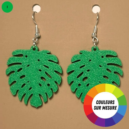 Boucle d'oreille en forme de Feuille avec crochets hypoallergéniques sans nickel
