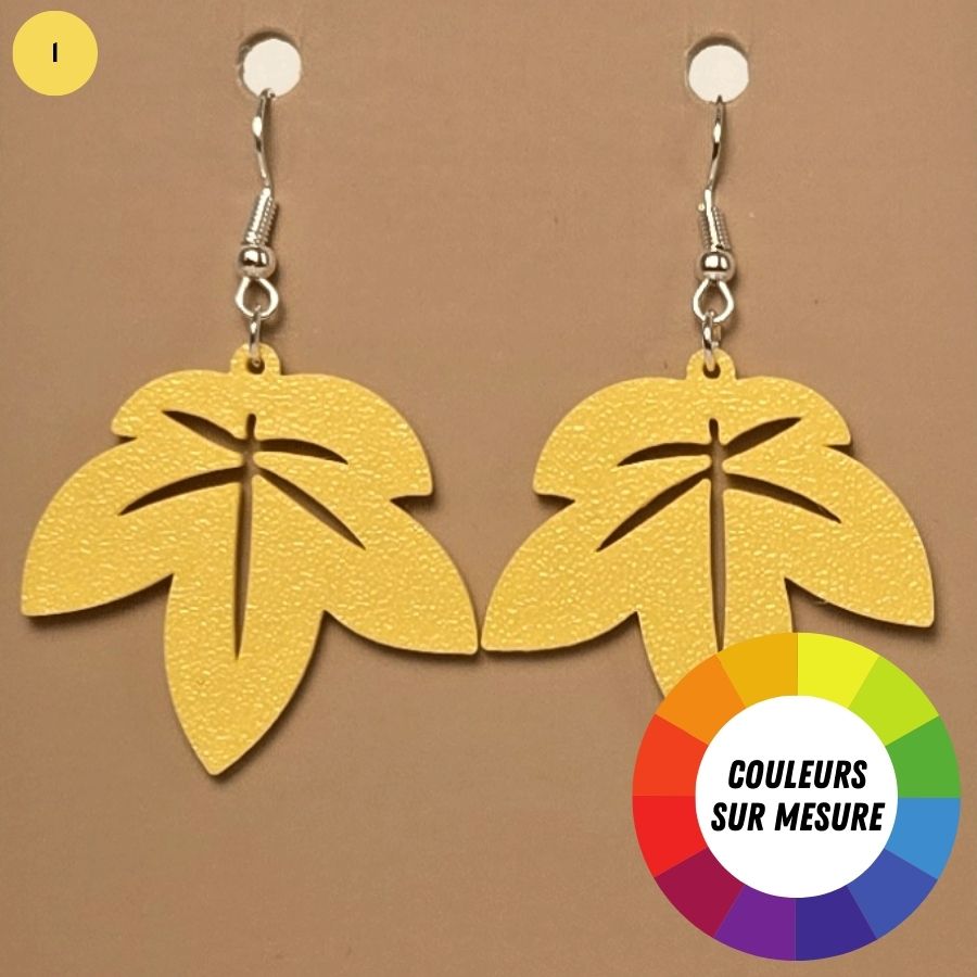 Boucle d'oreille en forme de Feuille avec crochets hypoallergéniques sans nickel