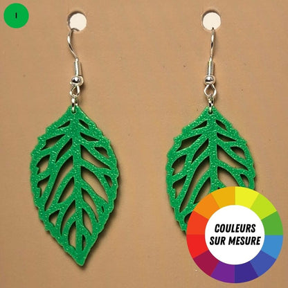 Boucle d'oreille en forme de Feuille avec crochets hypoallergéniques sans nickel