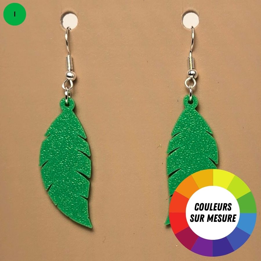 Boucle d'oreille en forme de Feuille avec crochets hypoallergéniques sans nickel