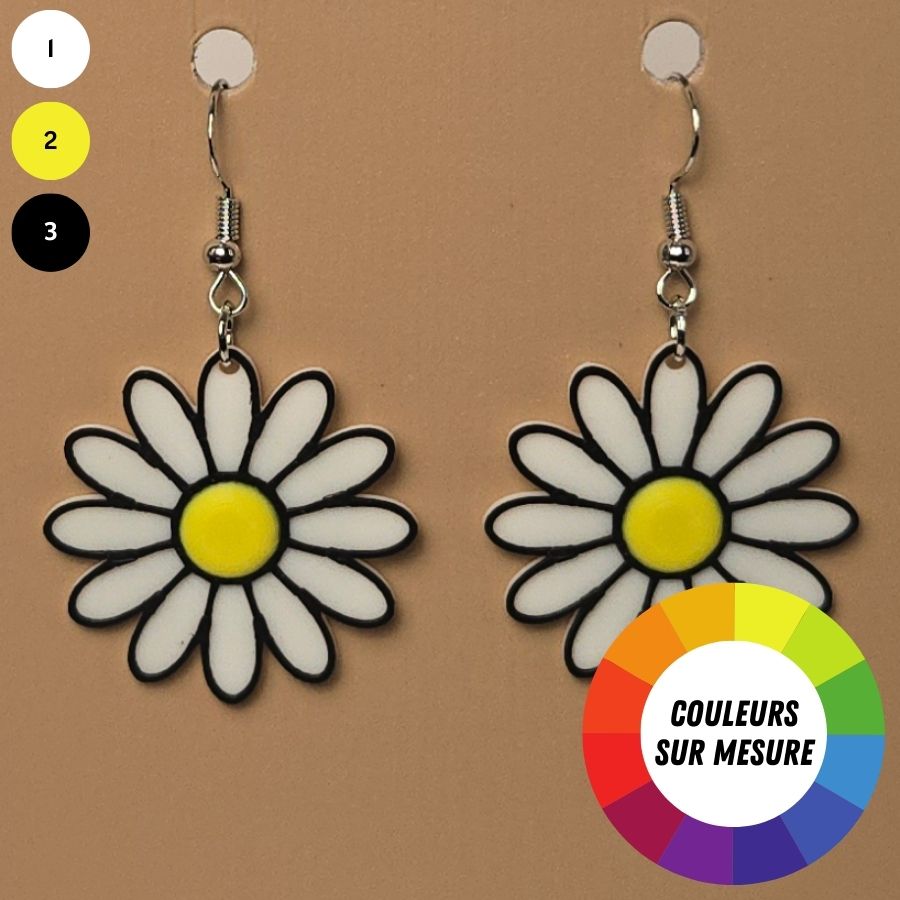 Boucle d'oreille en forme de Fleur avec crochets hypoallergéniques sans nickel