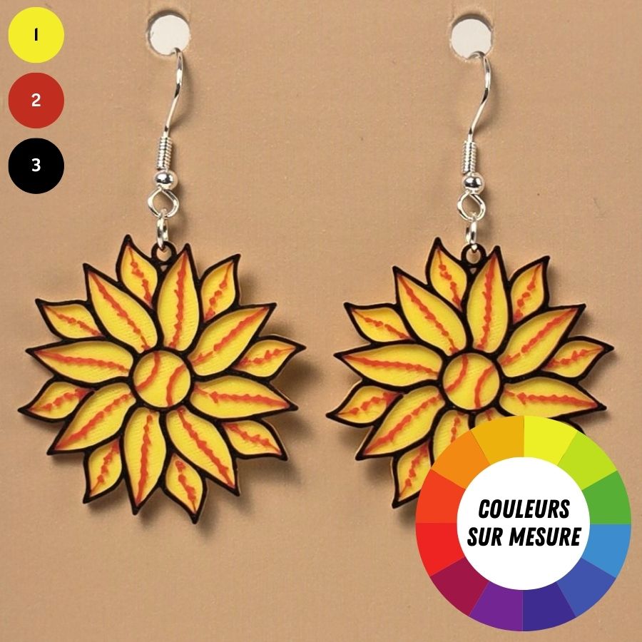 Boucle d'oreille en forme de Fleur avec crochets hypoallergéniques sans nickel