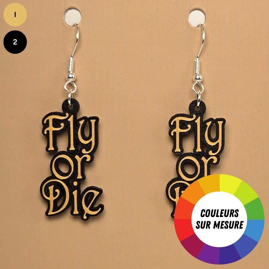 Boucle d'oreille en forme de Fourth Wing Fly or Die avec crochets hypoallergéniques sans nickel