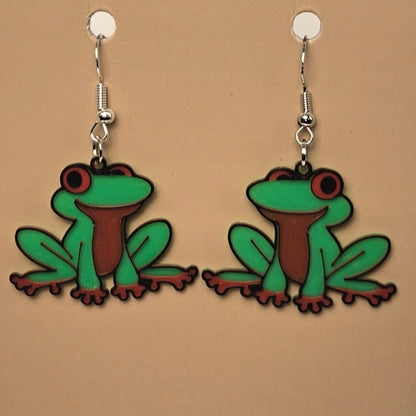 Boucle d’oreille en forme de Grenouille avec crochets hypoallergéniques sans nickel