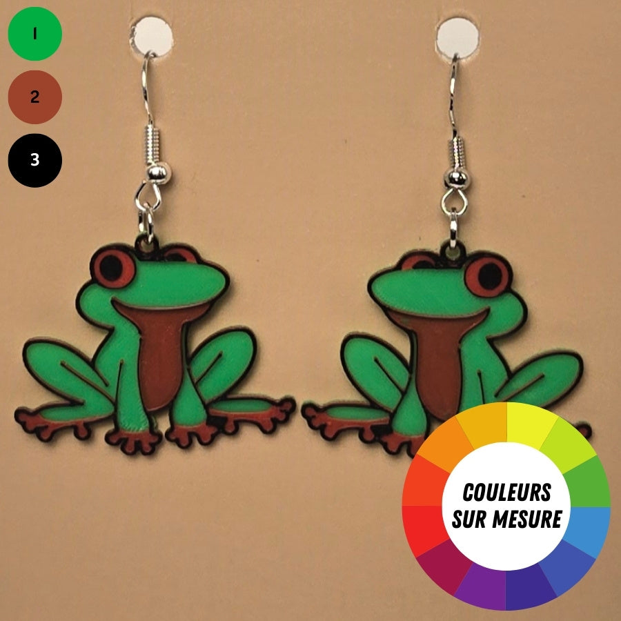 Boucle d’oreille en forme de Grenouille avec crochets hypoallergéniques sans nickel