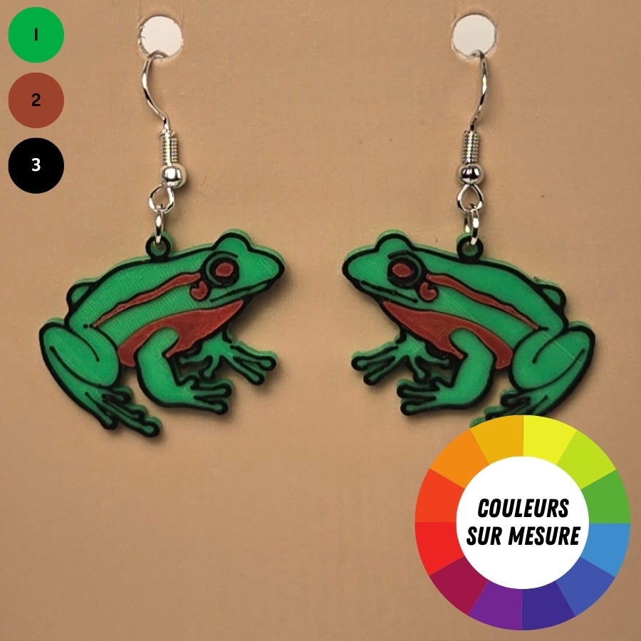 Boucle d’oreille en forme de Grenouille avec crochets hypoallergéniques sans nickel