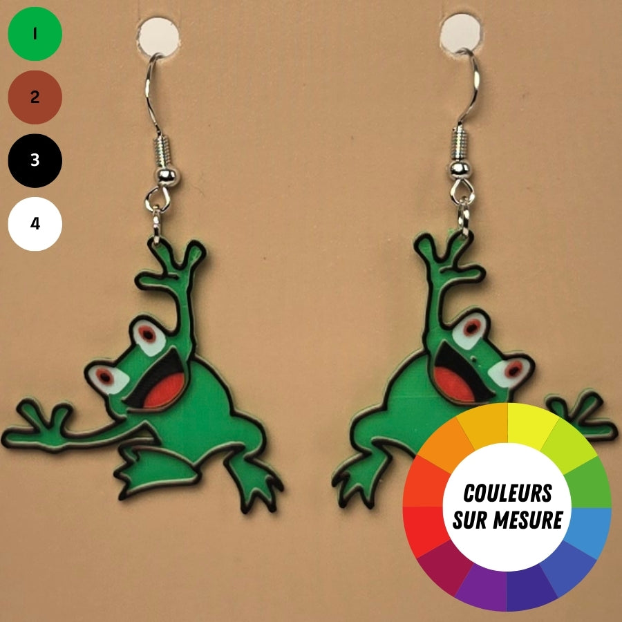 Boucle d’oreille en forme de Grenouille avec crochets hypoallergéniques sans nickel