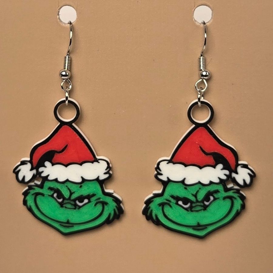 Boucle d'oreille en forme de Grinch festive avec crochets hypoallergéniques sans nickel