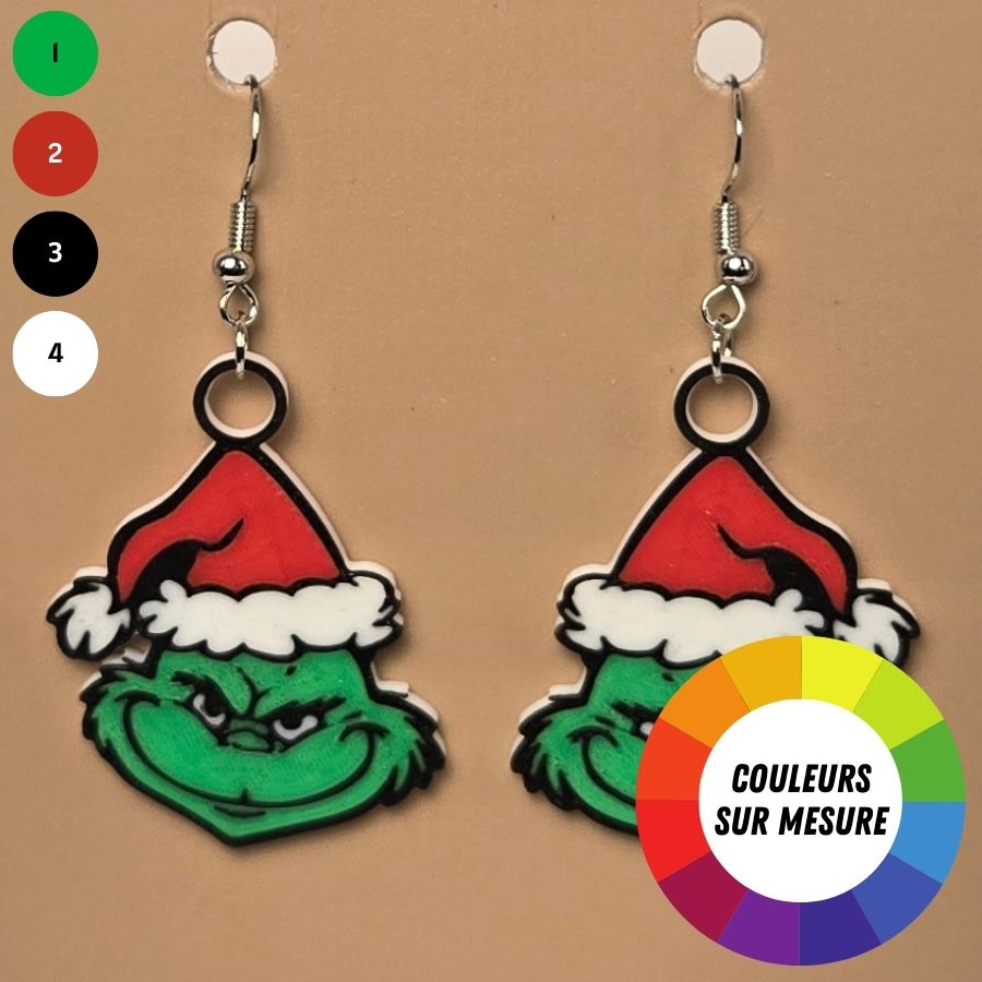 Boucle d'oreille en forme de Grinch festive avec crochets hypoallergéniques sans nickel