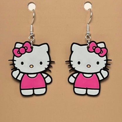 Boucle d'oreille en forme de Hello Kitty avec crochets hypoallergéniques sans nickel