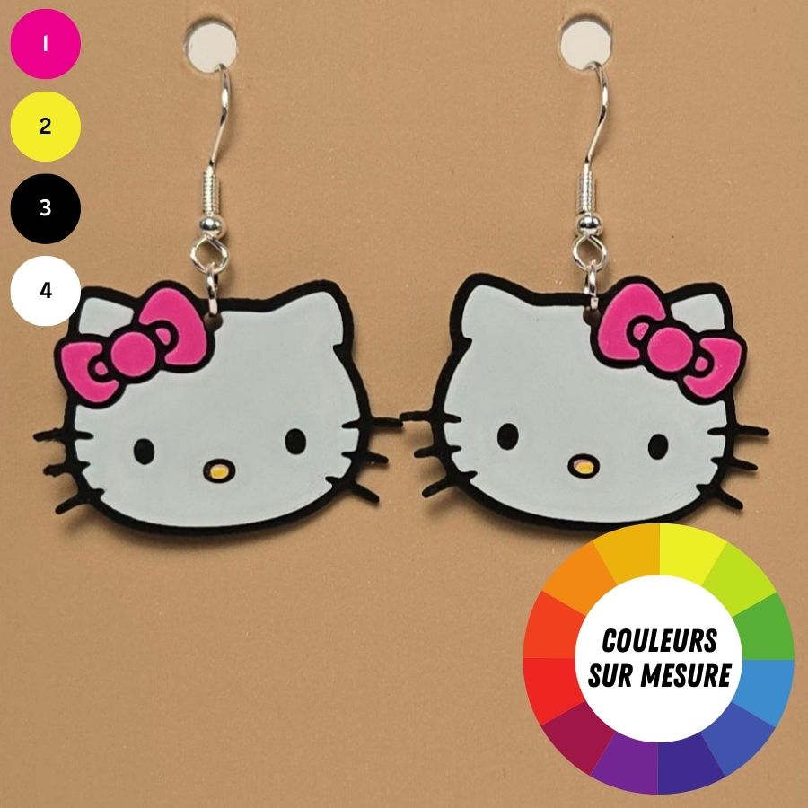 Boucle d'oreille en forme de Hello Kitty avec crochets hypoallergéniques sans nickel