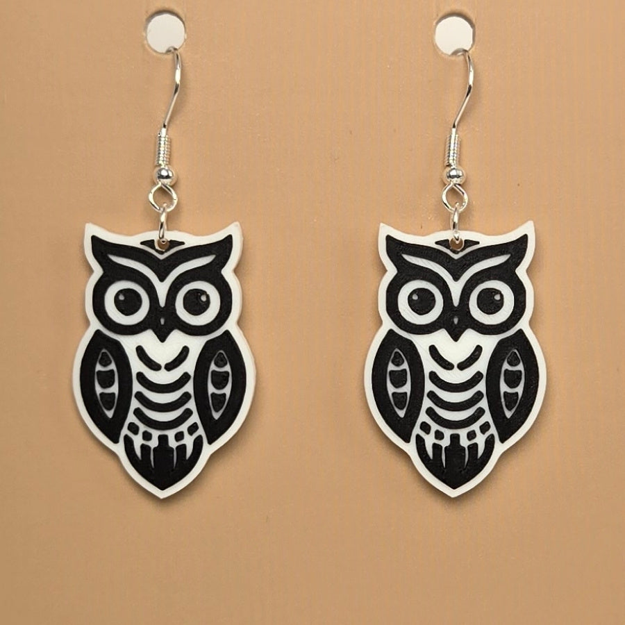 Boucle d'oreille en forme de Hibou avec crochets hypoallergéniques sans nickel