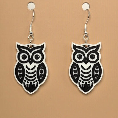 Boucle d'oreille en forme de Hibou avec crochets hypoallergéniques sans nickel