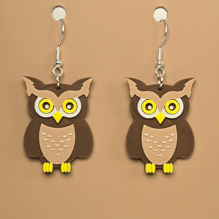 Boucle d'oreille en forme de Hibou avec crochets hypoallergéniques sans nickel