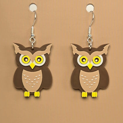 Boucle d'oreille en forme de Hibou avec crochets hypoallergéniques sans nickel