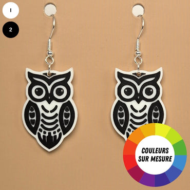 Boucle d'oreille en forme de Hibou avec crochets hypoallergéniques sans nickel