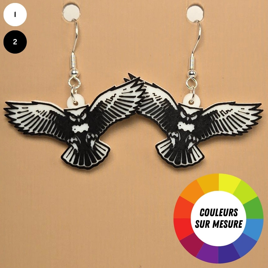 Boucle d'oreille en forme de Hibou avec crochets hypoallergéniques sans nickel