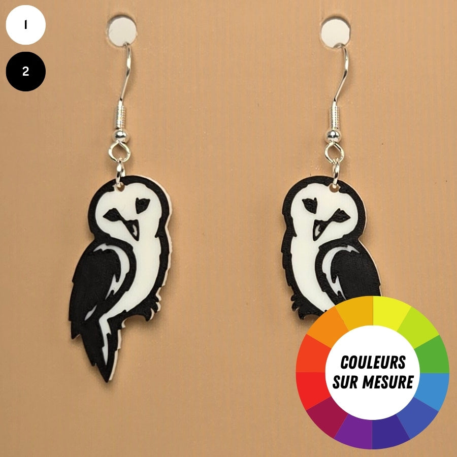 Boucle d'oreille en forme de Hibou avec crochets hypoallergéniques sans nickel