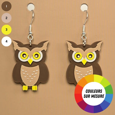 Boucle d'oreille en forme de Hibou avec crochets hypoallergéniques sans nickel