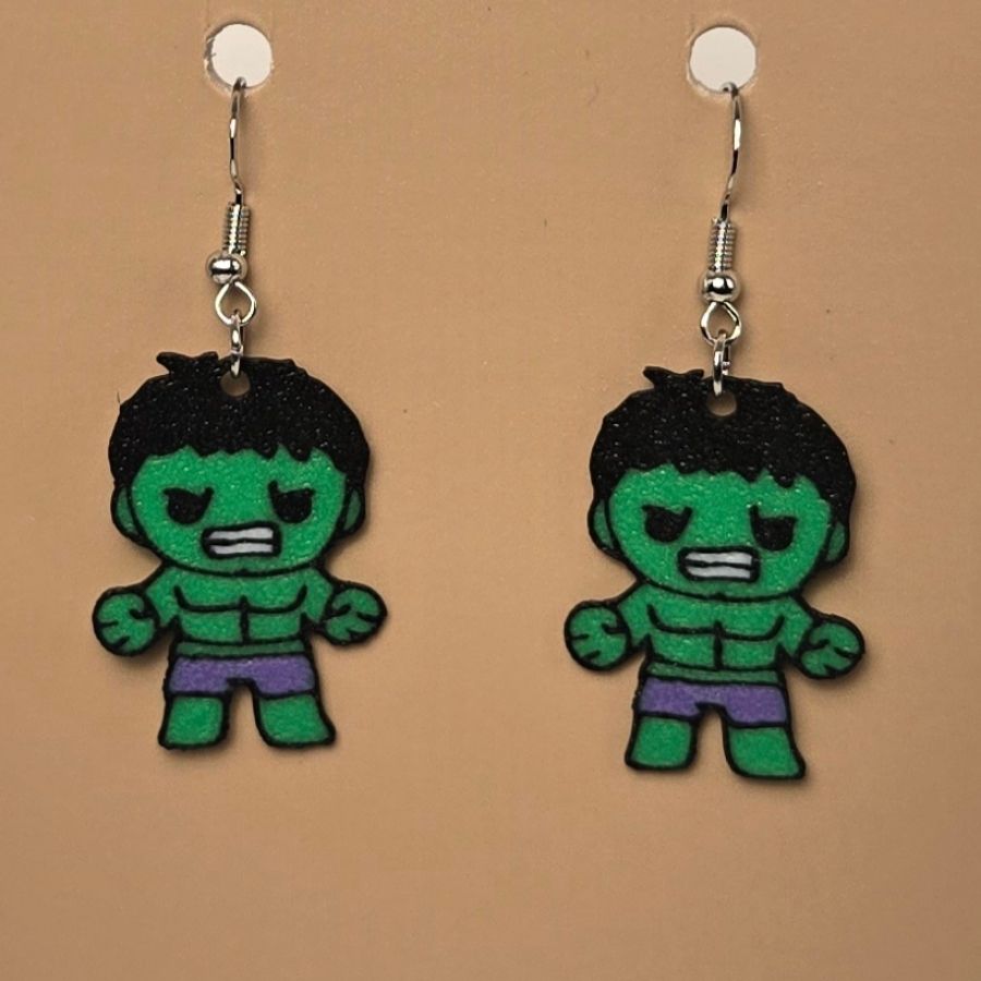 Boucle d'oreille en forme de Hulk avec crochets hypoallergéniques sans nickel