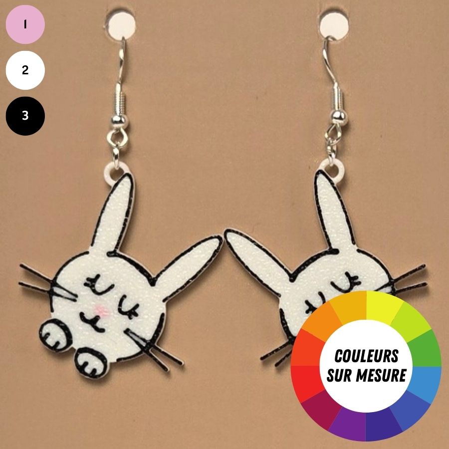 Boucle d'oreille en forme de Lapin avec crochets hypoallergéniques sans nickel