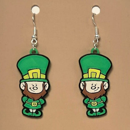 Boucle d'oreille en forme de Leprechaun irlandais imprimée en 3D avec crochets hypoallergéniques sans nickel