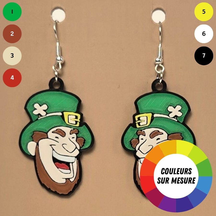 Boucle d'oreille en forme de leprechaun irlandais festif avec crochets hypoallergéniques sans nickel