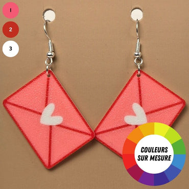 Boucle d'oreille en forme de Lettre coeur imprimée en 3D avec crochets hypoallergéniques sans nickel