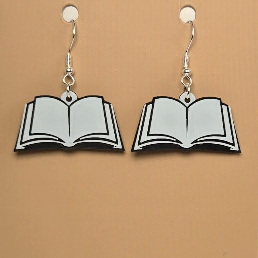Boucle d'oreille en forme de Livre avec crochets hypoallergéniques sans nickel