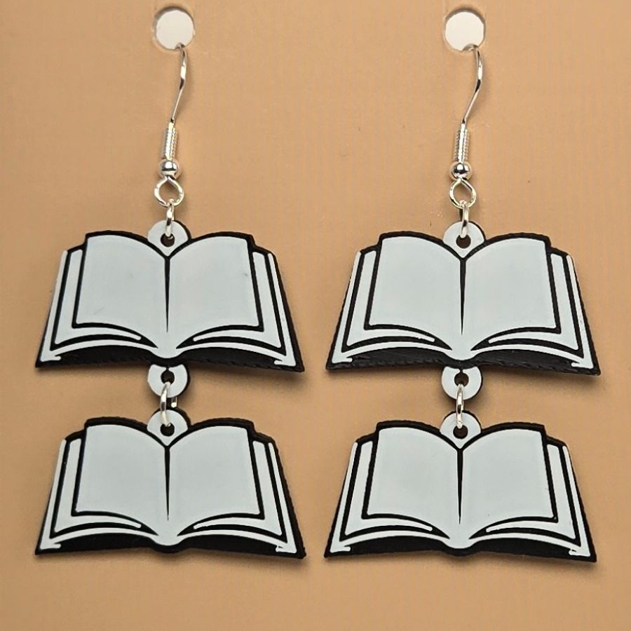 Boucle d'oreille en forme de Livre avec crochets hypoallergéniques sans nickel