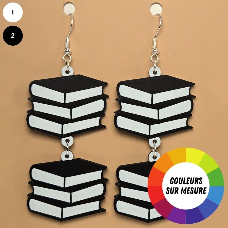 Boucle d'oreille en forme de Livre avec crochets hypoallergéniques sans nickel
