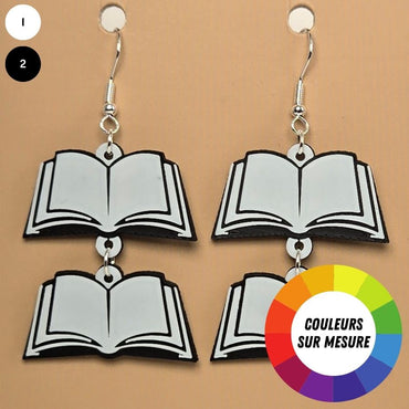 Boucle d'oreille en forme de Livre avec crochets hypoallergéniques sans nickel