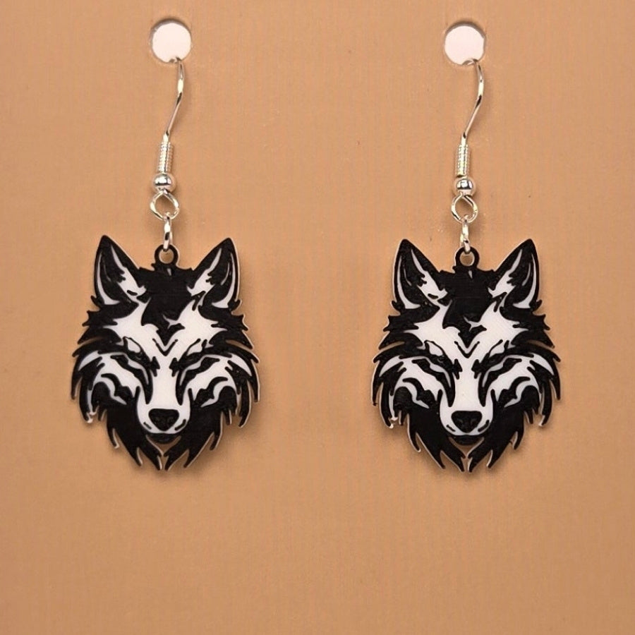 Boucle d'oreille en forme de Loup avec crochets hypoallergéniques sans nickel