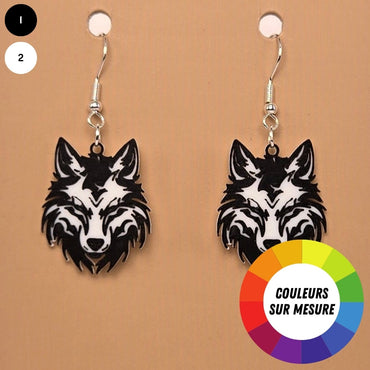 Boucle d'oreille en forme de Loup avec crochets hypoallergéniques sans nickel