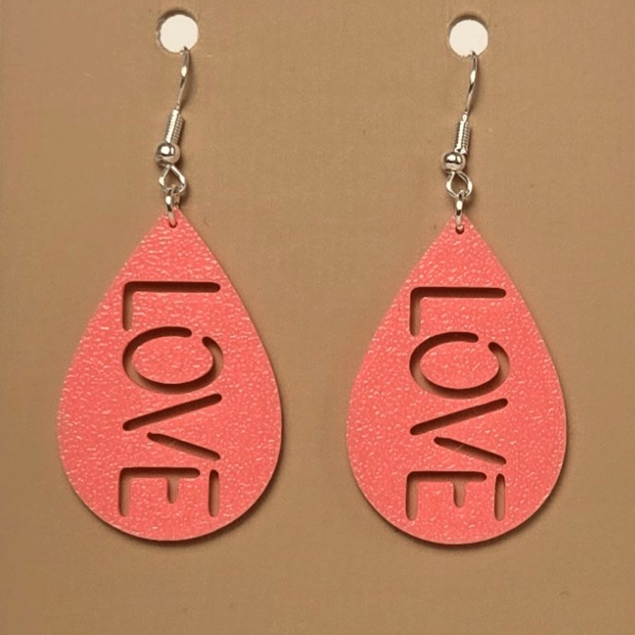Boucle d'oreille en forme de Love imprimée en 3D avec crochets hypoallergéniques sans nickel