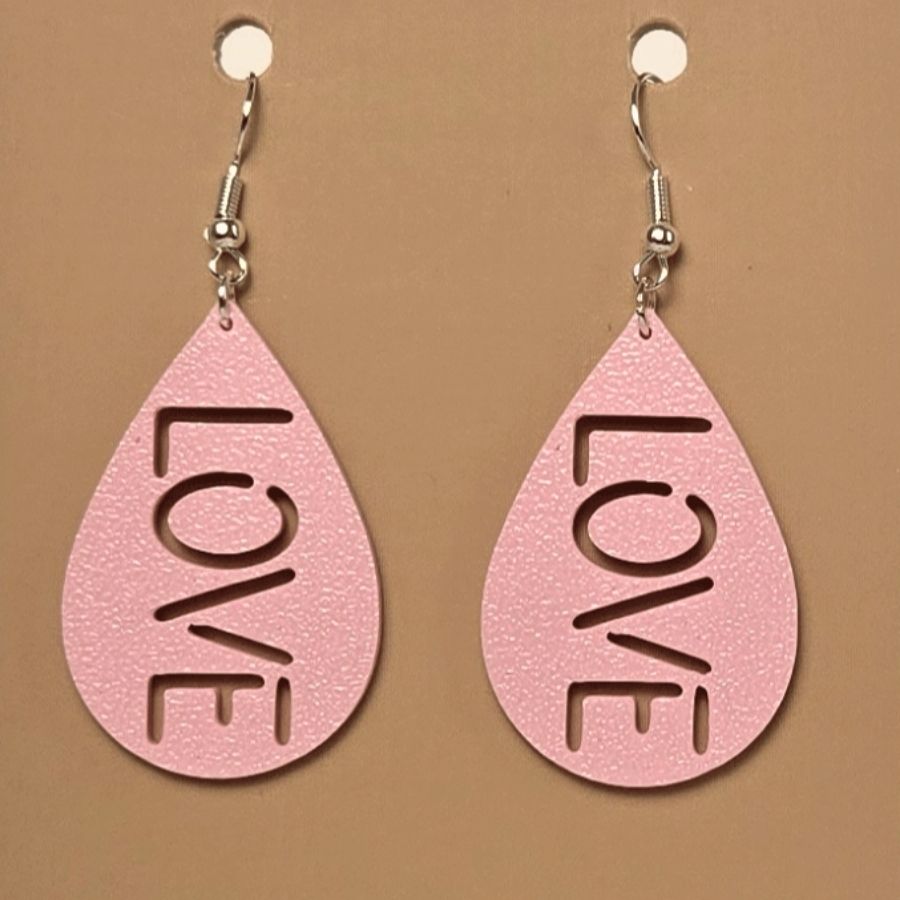 Boucle d'oreille en forme de Love imprimée en 3D avec crochets hypoallergéniques sans nickel