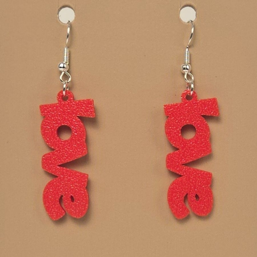 Boucle d'oreille en forme de Love imprimée en 3D avec crochets hypoallergéniques sans nickel