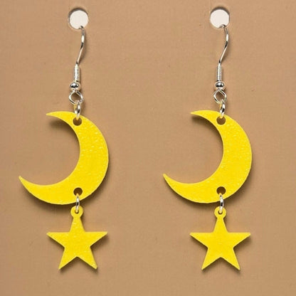 Boucle d'oreille en forme de Lune et étoile avec crochets hypoallergéniques sans nickel