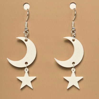Boucle d'oreille en forme de Lune et étoile avec crochets hypoallergéniques sans nickel